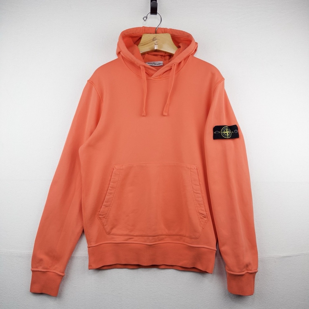 Stone Island Loopback Organic Cotton Orange Hoodie Men's Medium